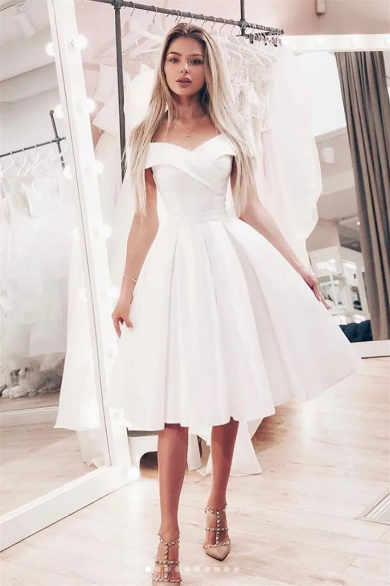 white off the shoulder homecoming dress