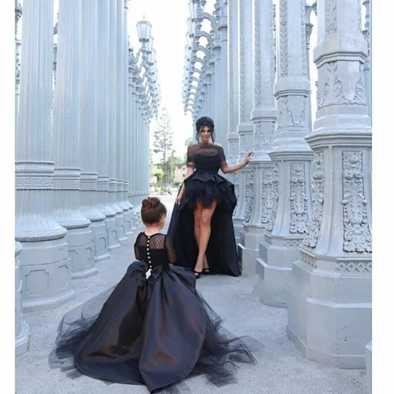 2016-Black-Ball-Gown-Flower-Girl-Dresses-With-Long-Sleeves-Little-Girls-Party-Dress-Hi-low (3)