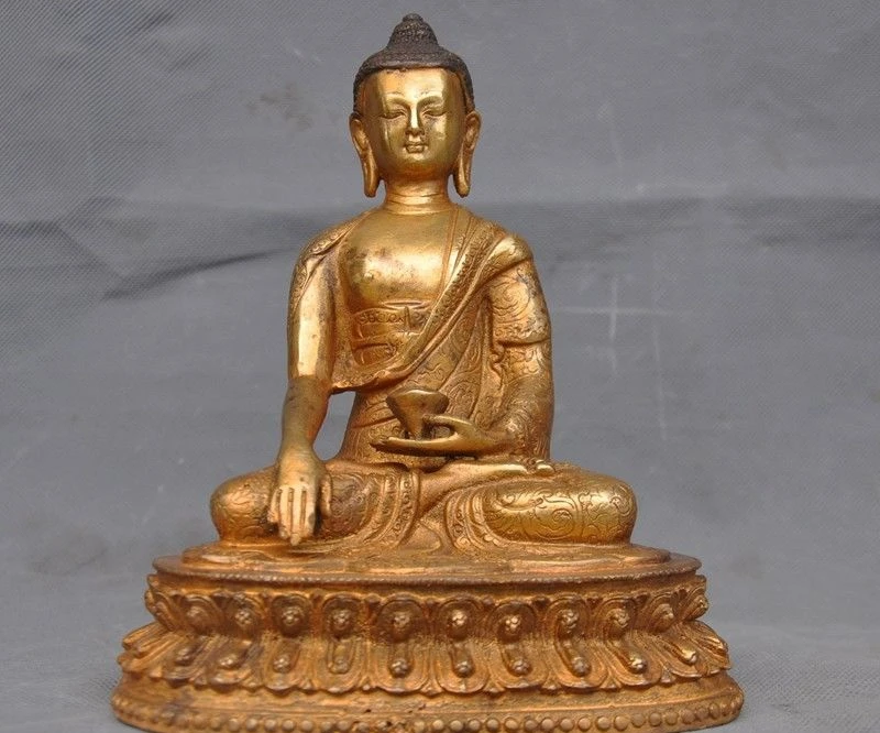 Tibetan Buddhism bronze Gilt sit lotus Sakyamuni Amitabha Medicine Buddha statue | Дом и сад