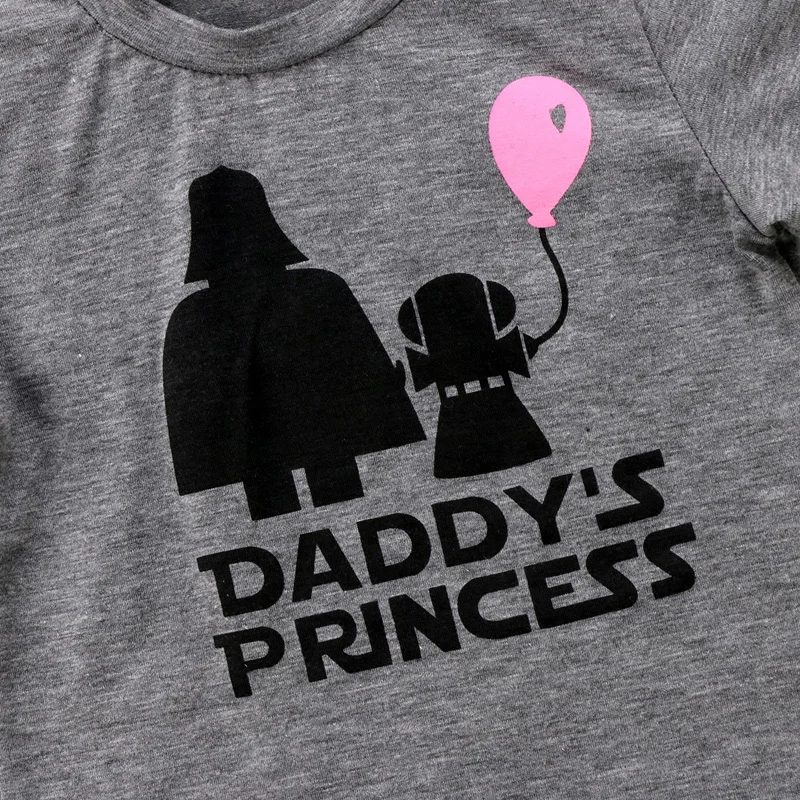 Детские футболки, летняя футболка для маленьких девочек, серая футболка с короткими рукавами для папы и принцессы, топы, блузка для детей 0-24 месяцев