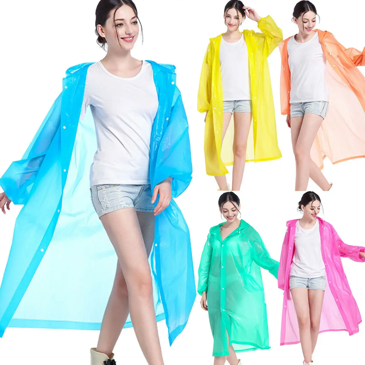 

Women Men Waterproof Jacket Clear EVA Raincoat Rain Coat Hooded Poncho Rainwear