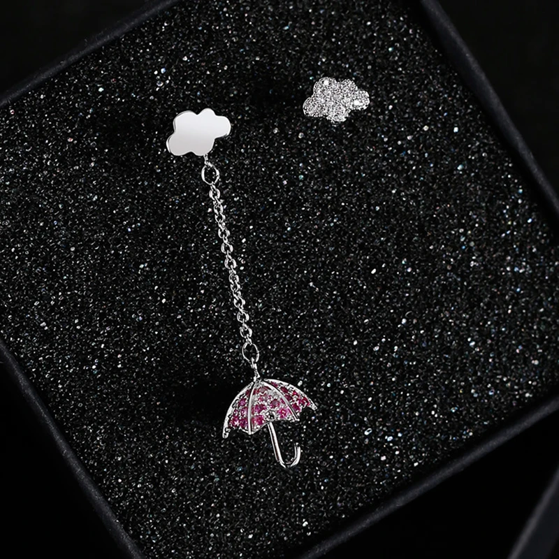 

Doreen Box Alloy Cloud Stud Fuchsia Royal Blue Rhinestone Umbrella Pendants Asymmetric Romantic Stud Earrings For Women,1 Pair