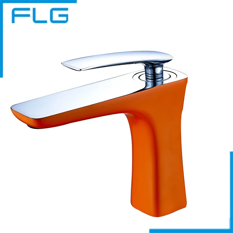 Orange Painting Solid Brass Bathroom Sinks Tap Mixer Faucet New Design