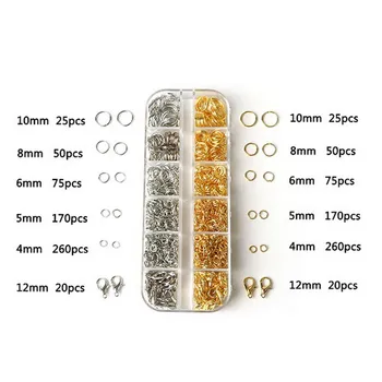 

1set Mixed Multi-Size Gold/Silver Jump Rings Split Rings Lobster Clasp Jewelry Findings Beads Kit for Jewelry Making DIY