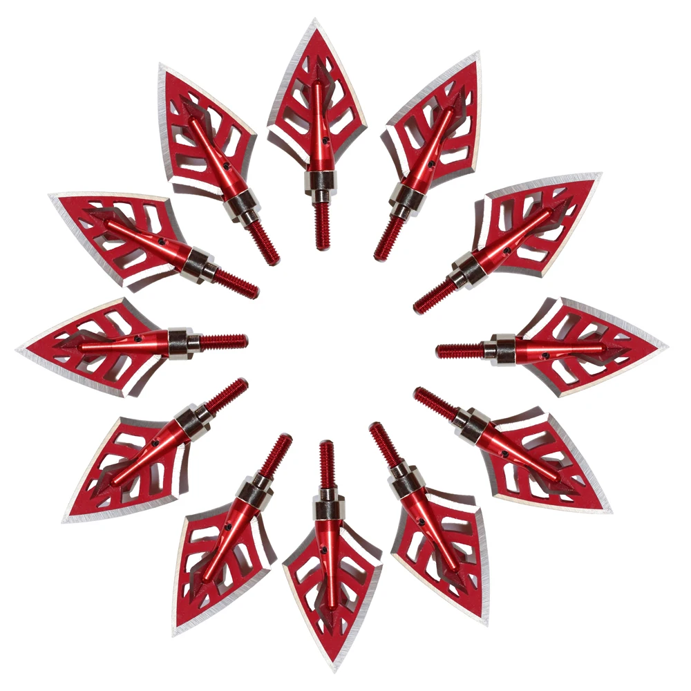 12pcs 125 Grain Red Broadheads 4 Blade Arrowhead Hunting Arrow Heads