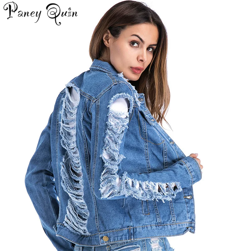 spring Women Denim Jacket coat retro washing frayed bomber