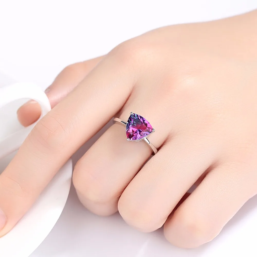 PAG&MAG Vintage Jewelry Amethyst 925 Sterling Silver Ring Rainbow Nature Triangle Topaz Women Wedding Anel Aneis Gemstone Ring