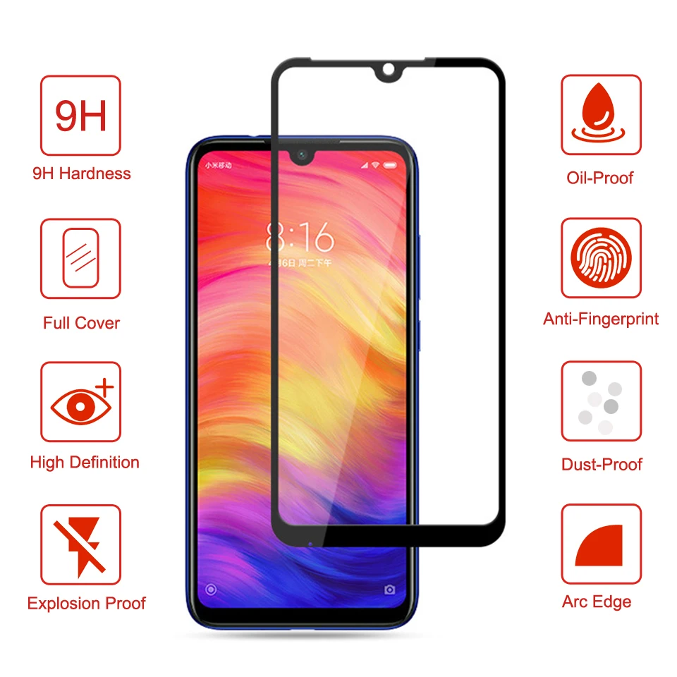 Закаленное стекло для Xiaomi Redmi Note 7 pro защитная стеклянная пленка полное покрытие
