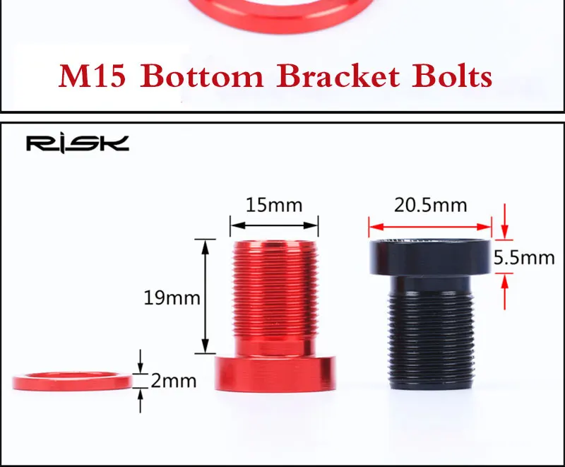 Риск 2 шт. сплавленные нижние болты кронштейна из алюминиевого сплава M15* 19 мм водонепроницаемый, для езды на мотоцикле Нижний Кронштейн винты кренки велосипедные части