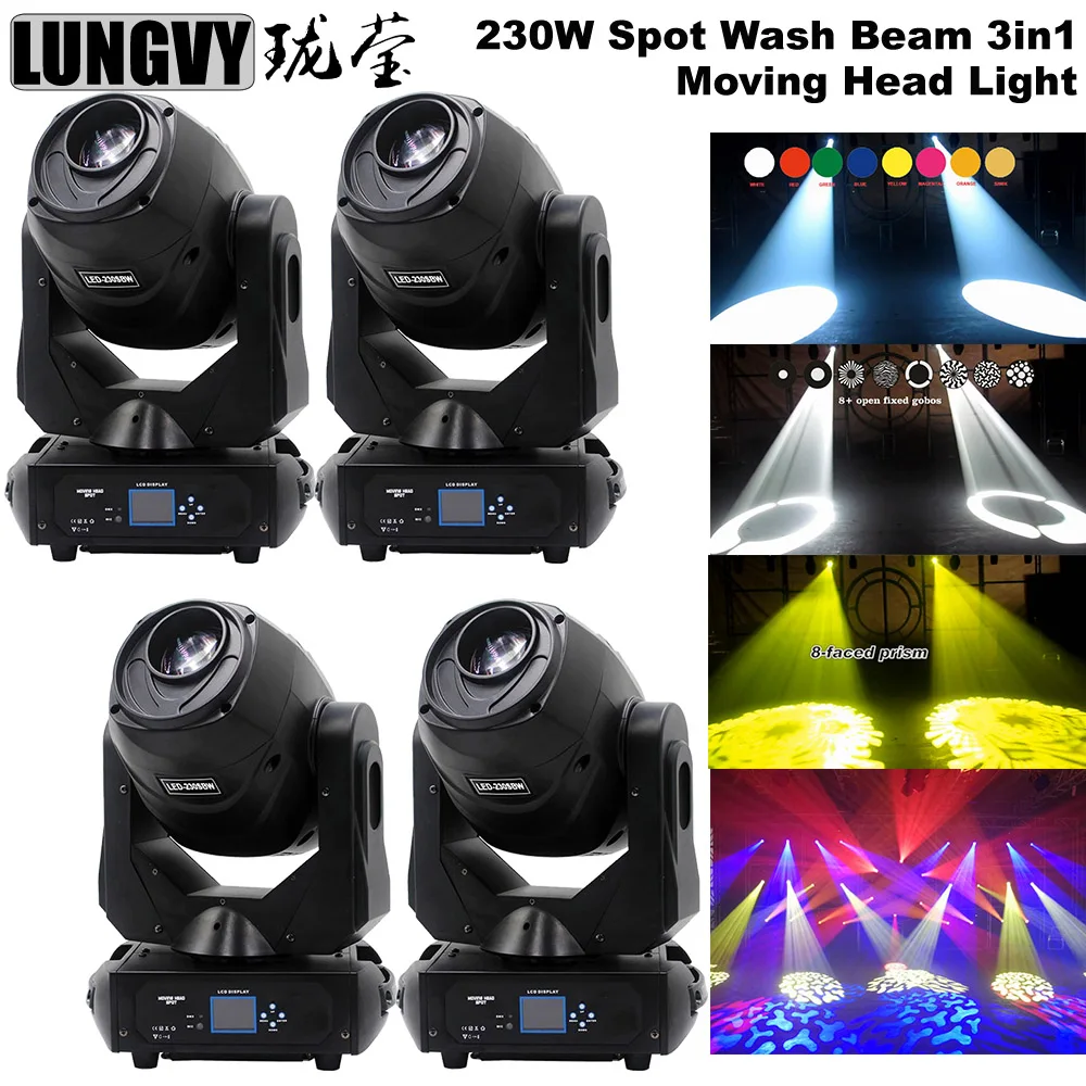 

Free Shipping 4pcs/lot Gobos 230w 3in1 Beam Spot Wash Light With Moving Head Light DJ /Bar /Party /Show Stage