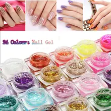 8 мл блеск Блёстки блестка долгое замочить от УФ гель Лаки для ногтей 24 Цвета ногтей Блеск