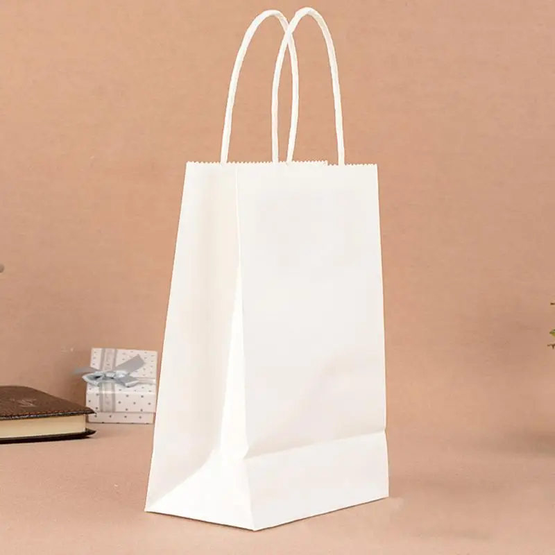 5 шт или 10 шт экологически чистый крафт бумажный подарочный пакет сумка с ручками перерабатываемый магазин упаковка сумка 10 цветов - Цвет: Белый