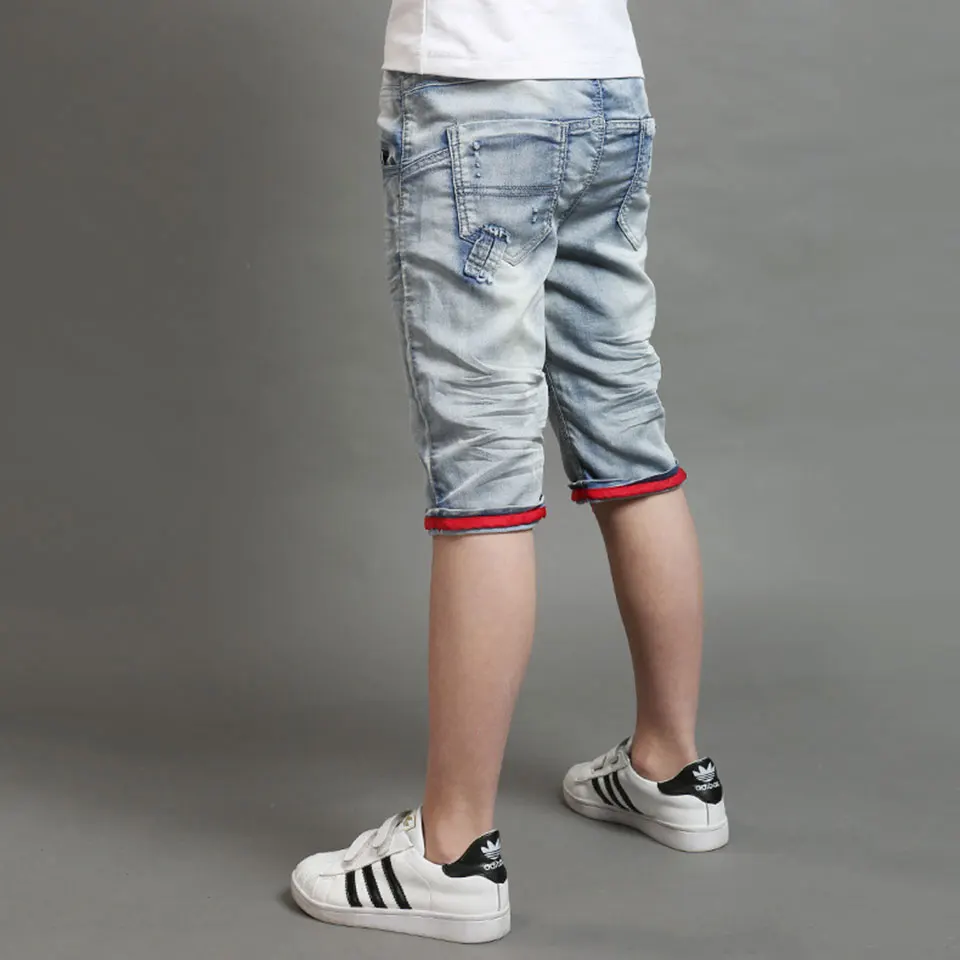 Детские джинсы для мальчиков, короткая одежда для маленьких мальчиков, летние джинсовые шорты для детей 4-14 лет, повседневные шорты для мальчиков 110-160 см