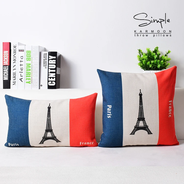 France Flag Paris Linen Cushion Cover Eiffel Tower Building Throw Pillow Case Decorative Lumbar 30x50 45x45 Decor | Дом и сад
