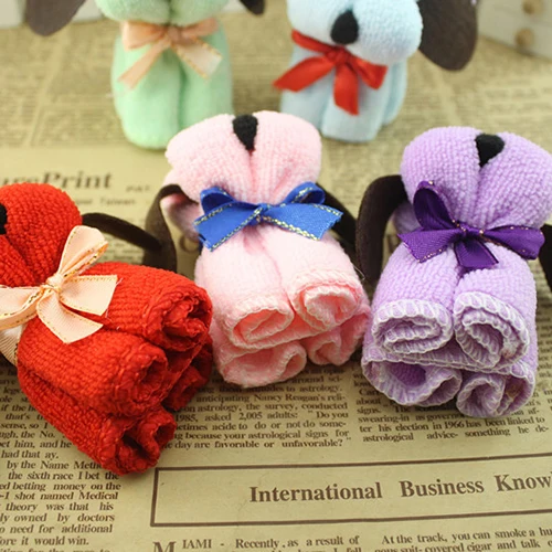 Cute Dog Cake Shape Towel Soft Breathable Cotton Washcloth Wedding Gifts Present Home& Garden