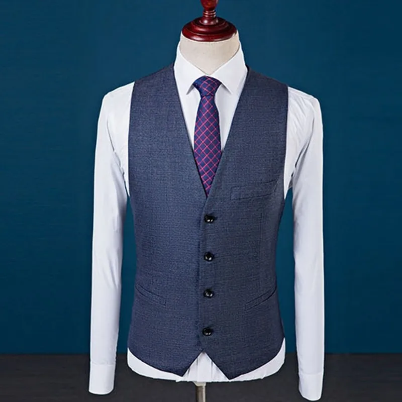 New Slim Fit Men Suits Wedding Groom Plus Size 4XL 2019 Gentleman Business Casual Tuxedo Dress Male Dark Gray Blue 3 Pieces Suit