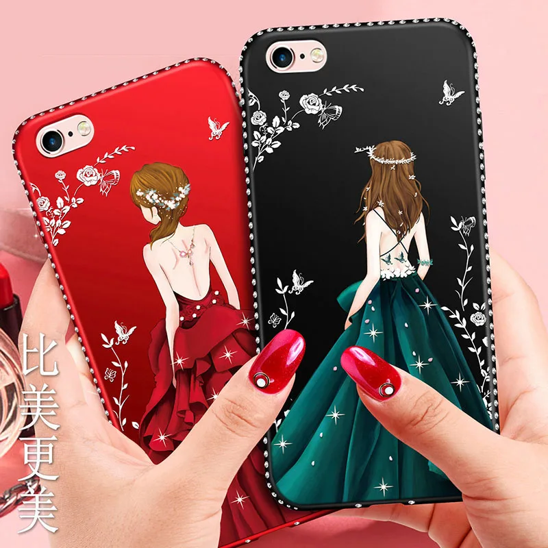 Красивая девушка Роскошный чехол для iPhone 6 6s 7 8 plus X Xs SE 2020 со стразами на заднюю