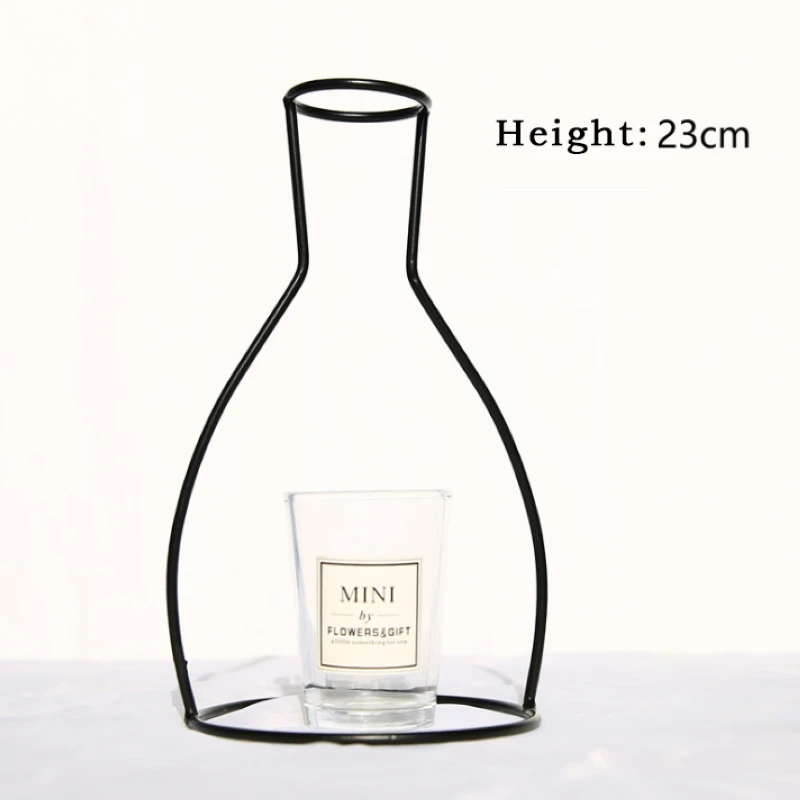 Creative Iron Shelving Flower Plant Vase Metal Frame Glass Flower Vase Stand Holder Terrarium Container Home Decor