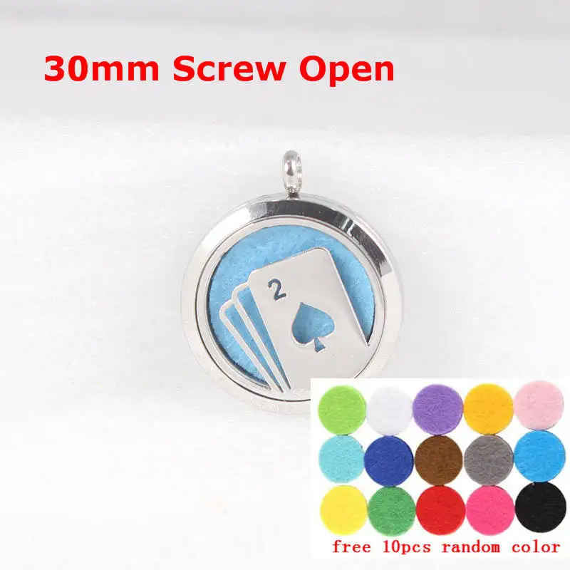 

With Pads & Chain as Gift! 30mm Cards 316L Stainless Steel Essential Oil Diffuser Necklace Perfume Locket Pendant Jewelry