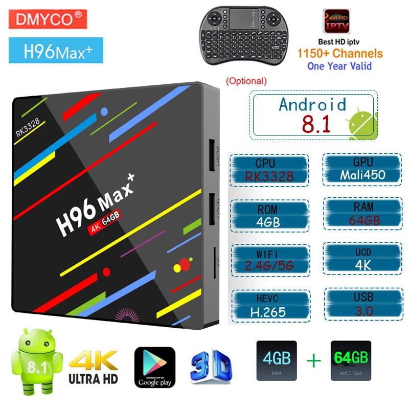 

tv box android 8.1 smart 4GB RAM 64GB ROM RK3328 2.4G 5G WiFi 4K H.265 USB3.0 Media Player pk h96 pro portugal iptv subscription