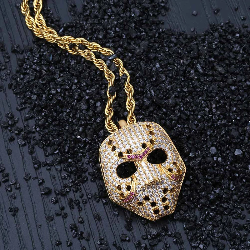 

Men's Bling Bling Iced Out Mysterious Mask Pendant Necklace Fashion Charm Party Necklace Hip Hop Jewelry For Gift