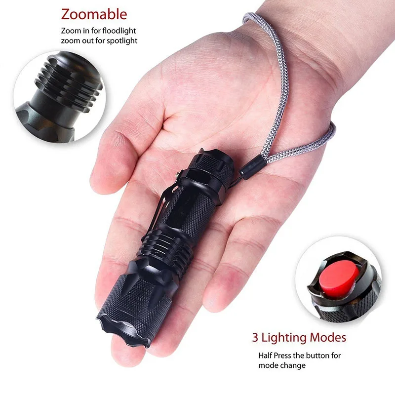 

New Mini Led Flashlight 2000 Lumens CREE Q5 Lantern AA/14500 Adjustable Focus Torch Lamp Penlight Waterproof For Outdoor Camping