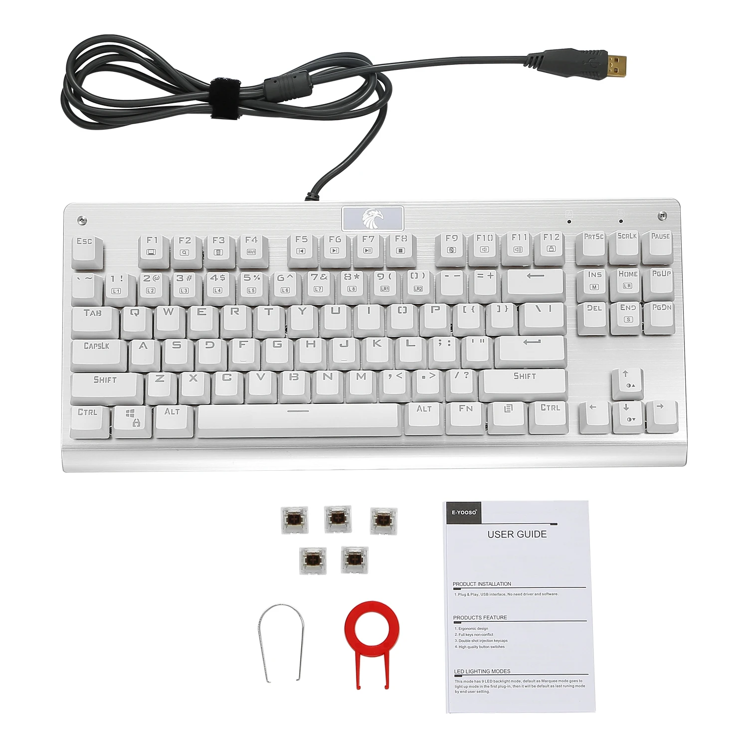 Z77 Eagle игровая клавиатура без ключа Механическая Outemu переключатель светодиодный подсветка 87 ключ алюминиевая клавиатура для геймера Typist