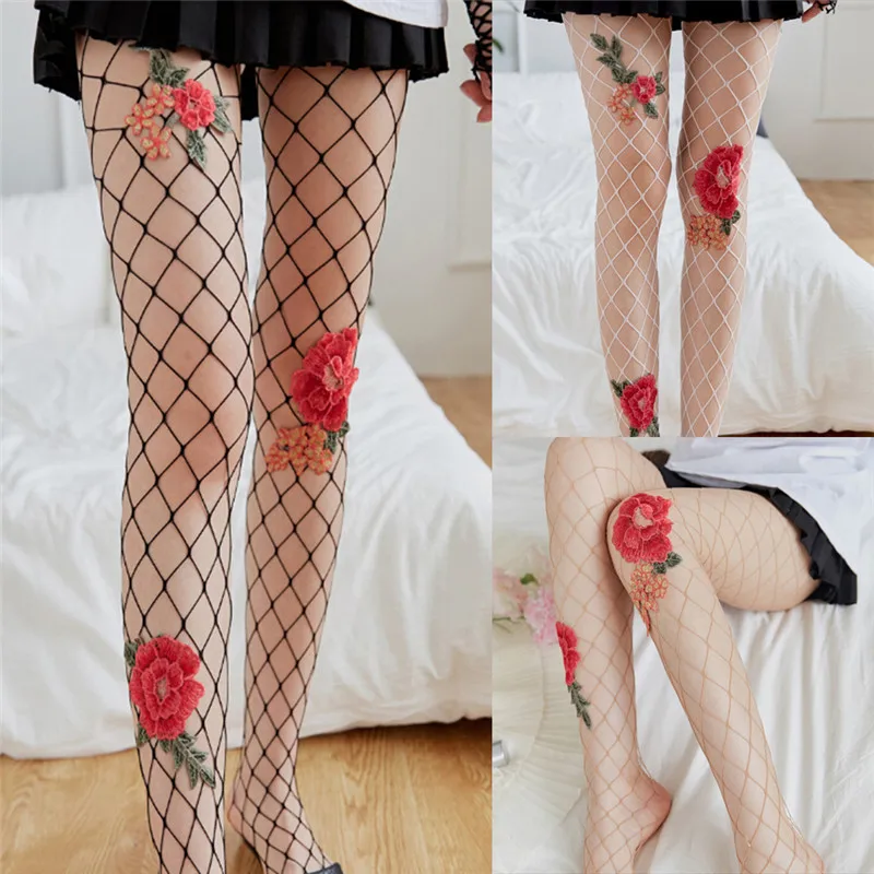 

Fashion Sexy Women Transparent Tights Flower Fishnet Silk Stockings Mesh Pantyhose Lady Embroidery Flowers Tights