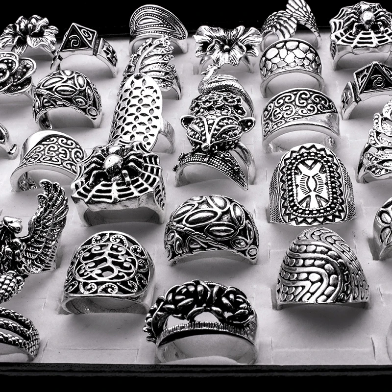 New Style Ring for Women and Men Mix Style Mix Size 25pcs/lot Antique Silver Plated Vintage Ring Jewelry Free Shipping
