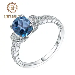GEM'S BALLET 1.57Ct натуральный Лондон Голубой топаз драгоценный камень кольцо 925 пробы серебряные обручальные кольца для женщин хорошее ювелирное