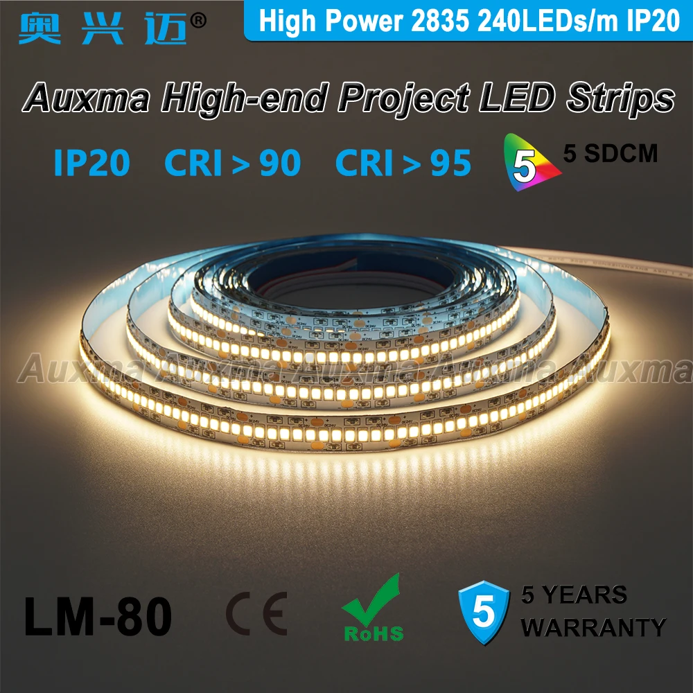 Высокая мощность 2835 240 светодиодный s/m Светодиодная лента, CRI95 CRI90, PCB широкий 12 мм, IP20 DC24V, 38,4 Вт/м 1200 светодиодный/Катушка, не водонепроницаемый для конференц-зала
