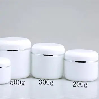 

200g 300g 500g PP White Cosmetic Cream Jar, White Wide Mouth Jar with Silver Ring Cap F20171874