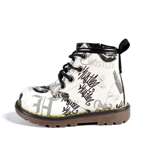 AOGT/Новинка года; детская обувь для девочек и мальчиков; водонепроницаемые ботинки martin из искусственной кожи; модные детские ботинки до щиколотки; Брендовая обувь для мальчиков и девочек - Цвет: Белый