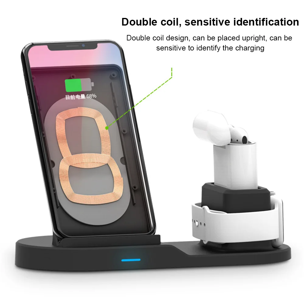 Беспроводное зарядное устройство, 3 в 1 беспроводная зарядная подставка для Apple Watch, зарядная станция для Airpods, быстрая беспроводная док-станция для зарядного устройства(черный