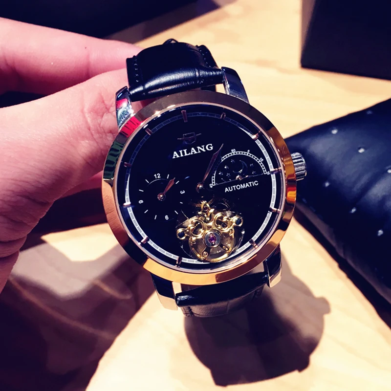 

Fashion student leather belt wristwatch, automatic mechanical movement man's wrist watch, real leather belt bracelet