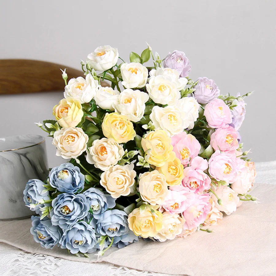 

10 Heads Artificial Silk Flowers Peony Small Head Bouquet DIY Wedding Home Decoration Craft Fake Flowers Cheap Festival Supplies