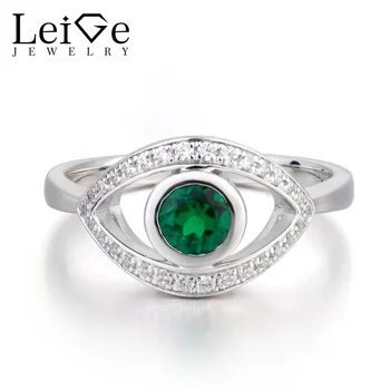 

Leige Jewelry Lab Emerald Ring Anniversary Ring Round Cut Green Gemstone May Birthstone Evil Eye 925 Sterling Silver Jewelry