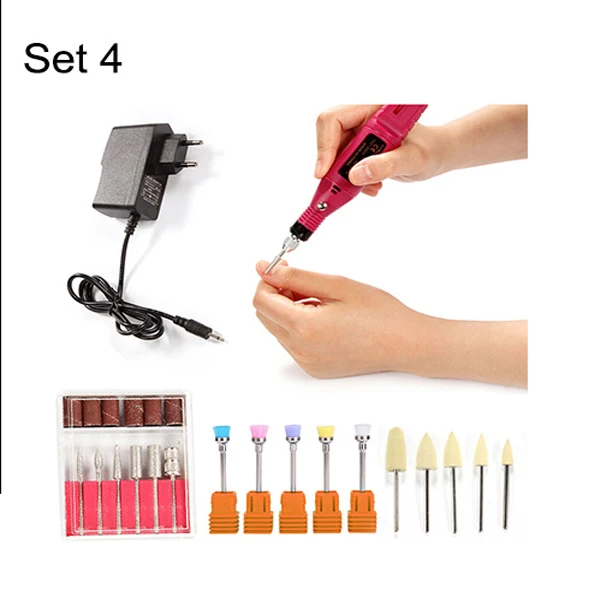 Дрель для ногтей Электрический аппарат для маникюра гель для удаления кутикулы фрезерные силиконовые сверла педикюр Полировочная щетка для лака - Цвет: set 4