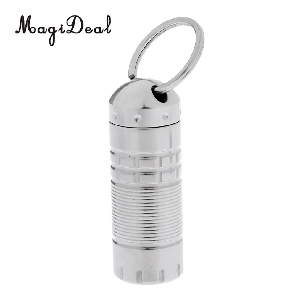 MagiDeal Outdoor Camping Waterproof Titanium Tablet Capsule Holder Pill Container Box Case Key Holder Silver