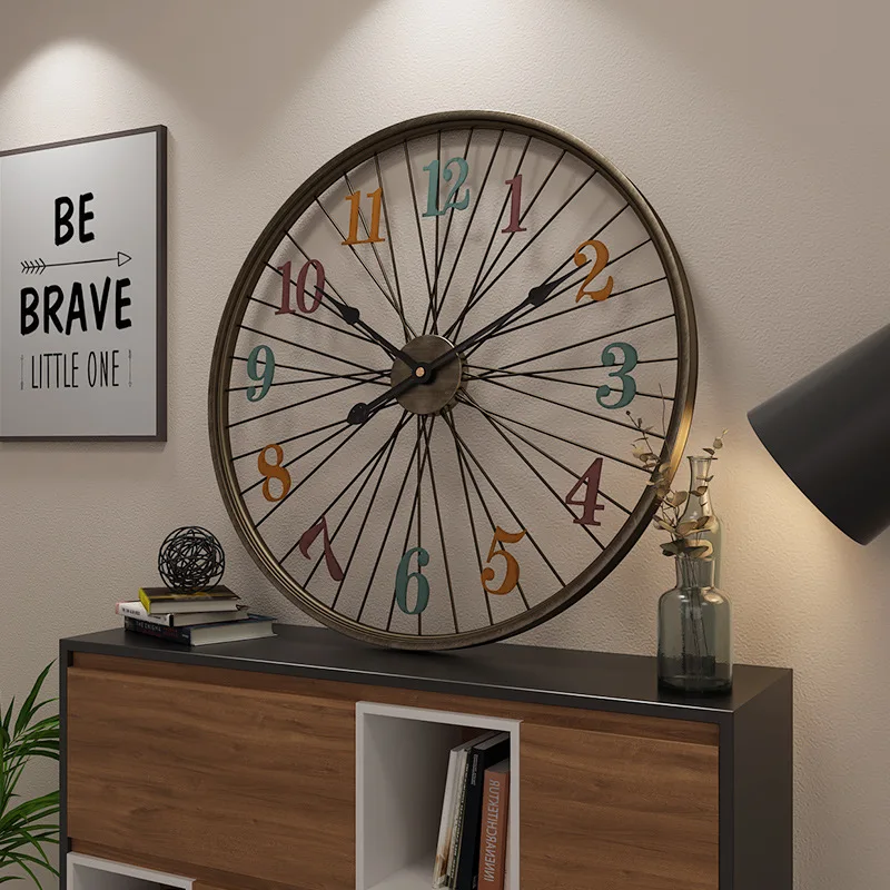 

Large Metal Wall Clock Modern Design Antique Style Wheel Clock Cafe Bar Decor Luxury Clocks Iron Art Wall Watch Home Decor 60cm