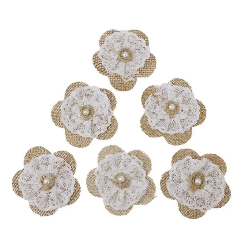 

TOP!-6pcs Flower Jute Lace Craft DIY Wedding Decoration