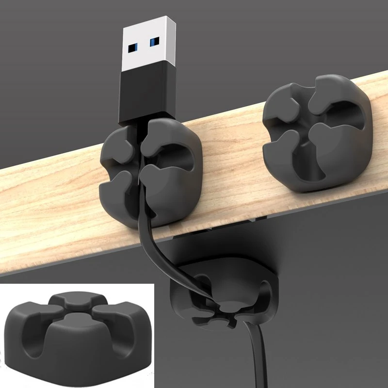 

5Pcs New Square Silicone Desktop Cable Clips Self Adhesive Wire Holder Clip Protector for Organizing Cable Cords Home and Office