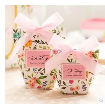 

2017 PASAYIONE Elegant Flower Wedding Candy Boxes With Ribbons Favors And Gifts Containers For Sugars Event Party Supplies Decor