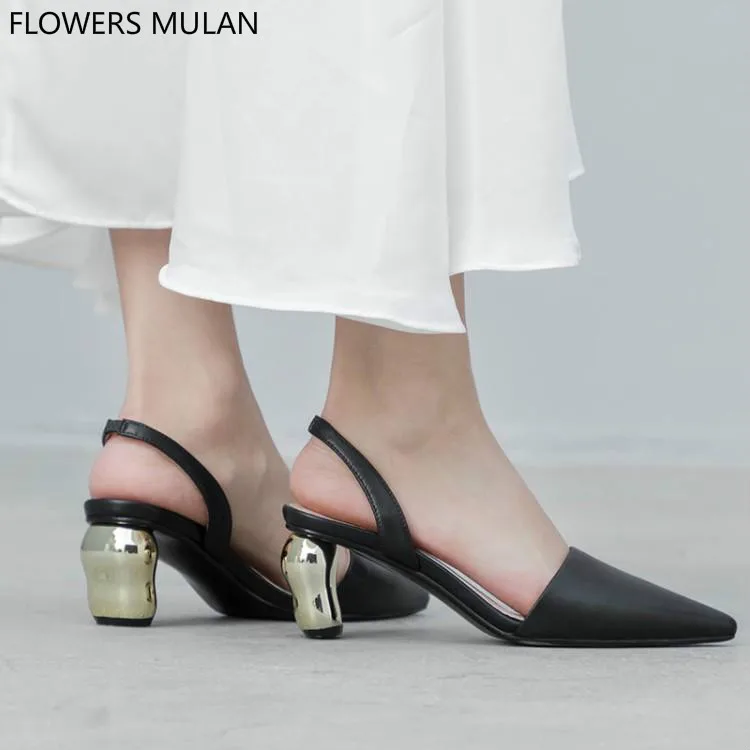

Strange Golden Heels Shoes Woman Summer New 2019 Pointed Toe Back Strap Zapatos De Mujer Luxury Brand Womens Shoes Slip On