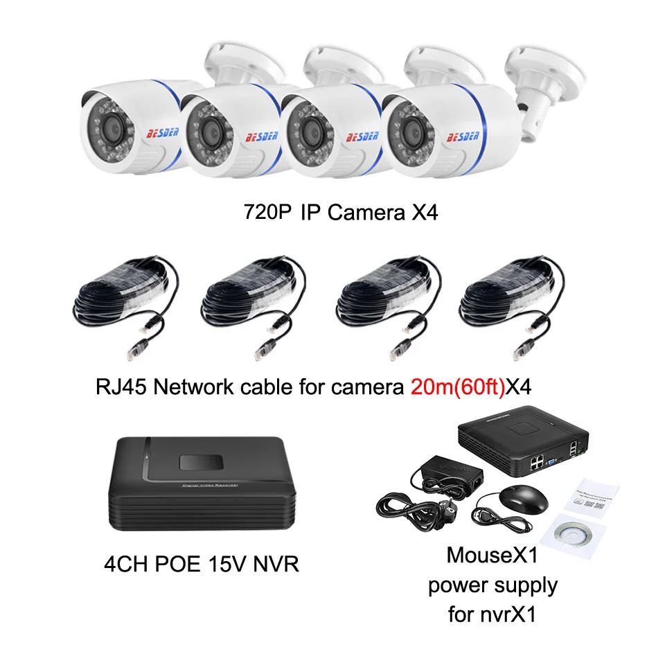 Besder 720P PoE Комплект видеонаблюдения 1.0MP Водонепроницаемый на открытом воздухе/Крытый PoE IP CCTV безопасности Системы 4CH POE 15V сетевому видеорегистраторУ 2/4 шт. IP Камера PoE P2P RTSP - Цвет: Розовый