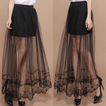 

2018 Women New Sexy Lace Skirt Bag Hip Yarn Splicing Rule Base Midi Skirt