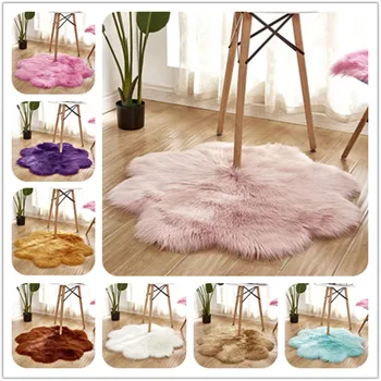 

Thick Plush Artificial Flower Shape Wool Carpet Bedroom Living Room Windows Fur Area Rugs Seat Pad Modern Sofa Soft Mat Tapete