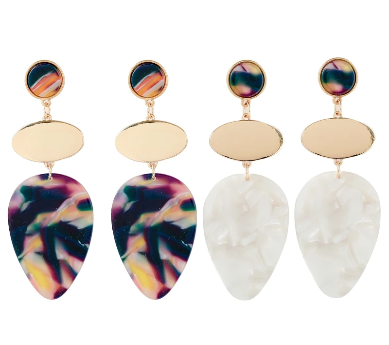 

2018 new water drop resin oval alloy mother pearl color drop earrings for women