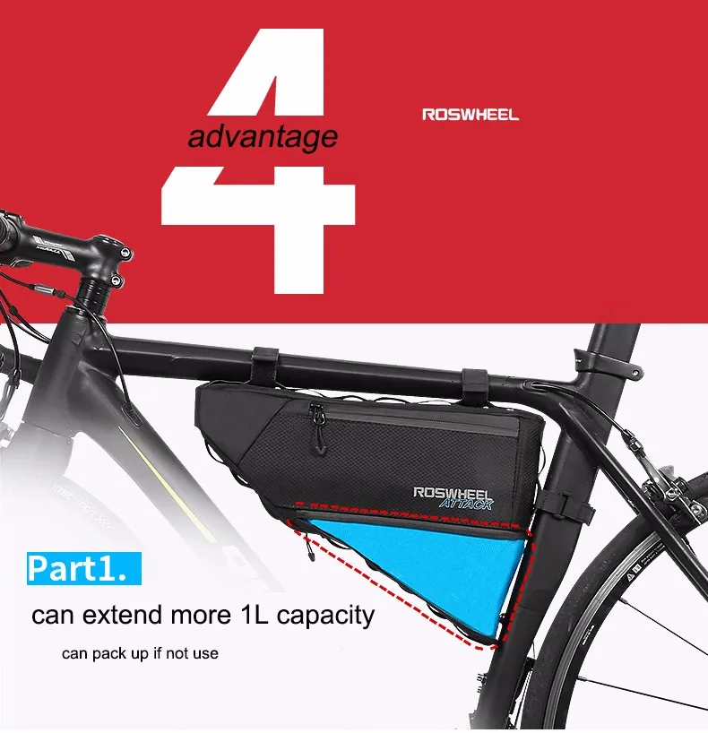 Flash Deal ROSWHEEL  4L 100% Waterproof Bicycle Bag Bike Accessories Front Frame Tube Triangle Bag Bicycle Cycling Bags 3