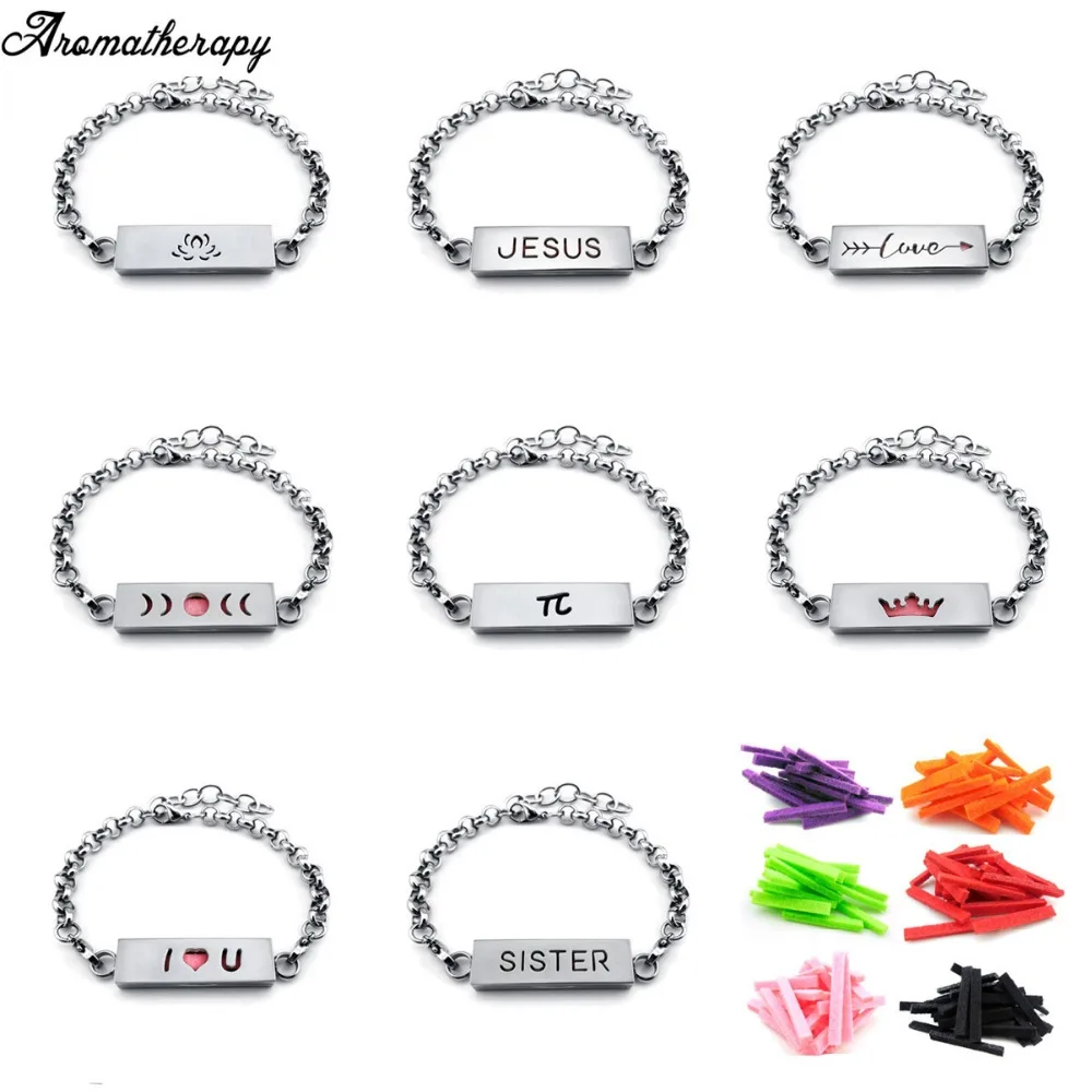 

316 stainless steel Lotus and love Horizontal Bar diffuser bracelet for Women